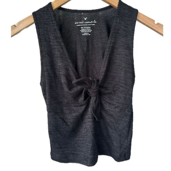 American Eagle Outfitters AEO First Essentials Black Front Tie Tank Top XS - Picture 1 of 6
